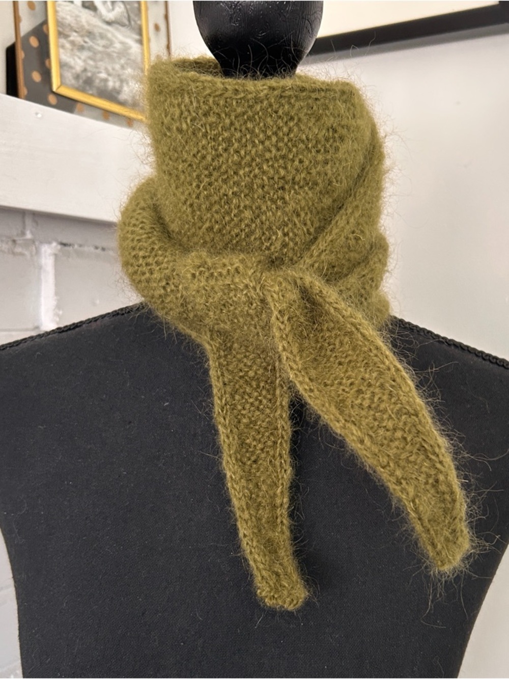 Brand New Handmade Moss Green Mohair Sophie Scarf in Large